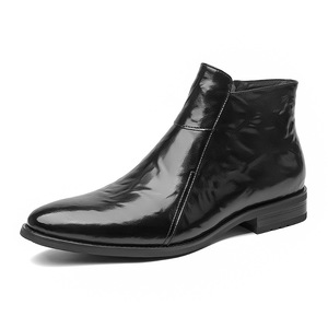 Bottes Chelsea pour hommes, à bout pointu, en cuir véritable, avec fermeture éclair, doublure en fourrure, bottes chaudes isolantes pour l'hiver - Product Image 5