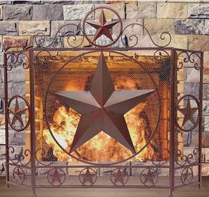 Rustic Brown 3-Panel Star Folding Metal Mesh Screen Decorative Fireplace Cover for Stand Alone <strong>Firescreen</strong> for Home Decor Iron - Product Image 3