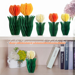 Decoración de Panal de Abeja con Flores, Tulipanes Rosas, Amarillos y Blancos, Centros de Mesa Decorativos para Fiestas, Decoración para el Hogar y la Oficina, 8 Piezas - Product Image 3