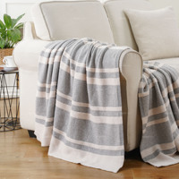 Couverture en tricot gaufré 100 % polyester, douce, respirante, légère et chaude, à rayures, avec ourlet doublement plié soigné, pour la décoration intérieure et les canapés