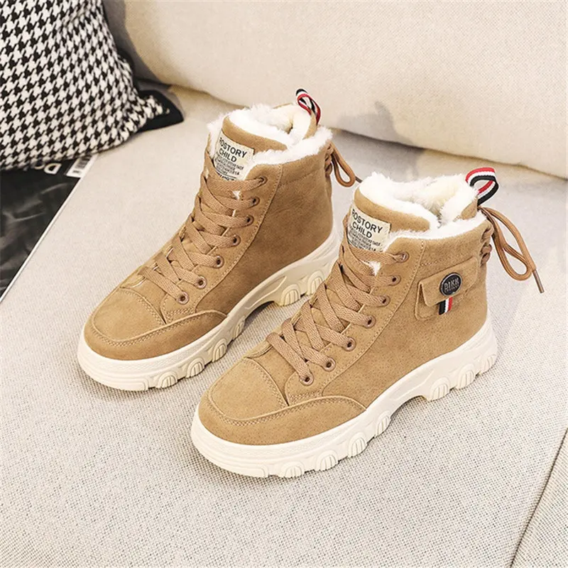 Fashion Women Boots Leather UP Casual Shoes Keep Warm and High-top Sports Ankle Boots
