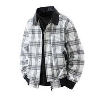 Blouson bomber à revers crantés à carreaux, coupe-vent zippé pour homme, style coréen, vêtement de travail tendance, printemps automne, décontracté, style jeune