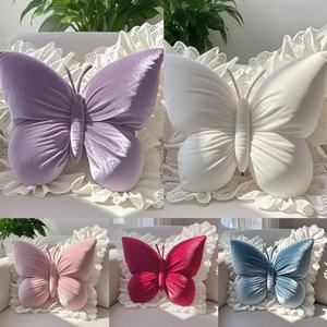 New-style Princess-inspired Soft Office <b>Back</b> <b>Cushion</b> Modern Lace Bow Throw Pillow Butterfly-shaped PP Cotton Solid - Product Image 2