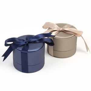 Wholesale Cylinder PU Leather <b>Ring</b> Box with Custom Logo Ribbon for Wedding Jewelry Gift & <b>Storage</b> - Product Image 6