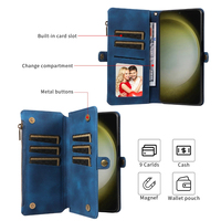 Dompet Kulit PU untuk Samsung S24 Plus, 9 Slot Kartu + Kantong Koin Ber-resleting, Penyangga, Pemblokir RFID, 360 °   Perlindungan