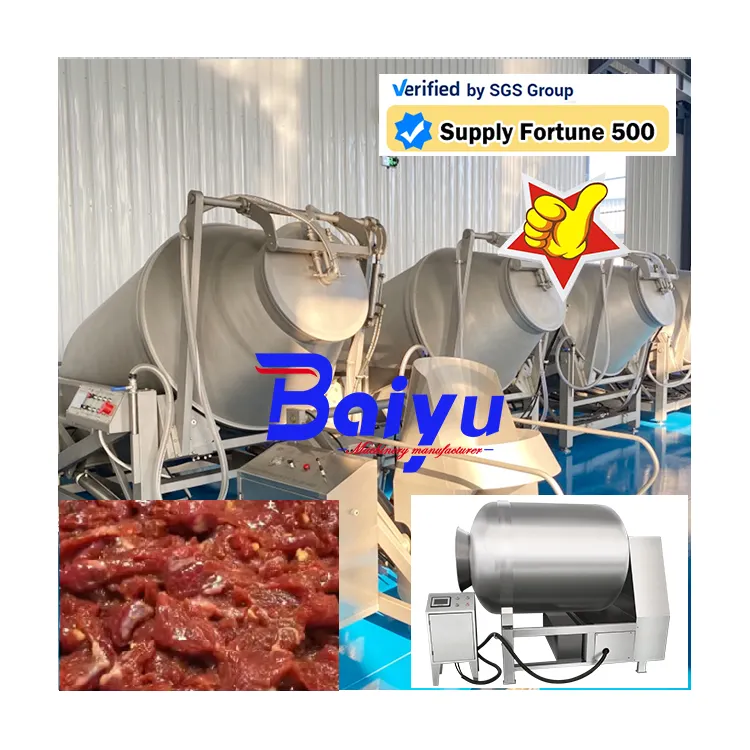 Vaso de carne inclinable marinador al vacío de comida de pollo comercial Baiyu/máquina masajeadora con refrigeración para procesamiento de carne