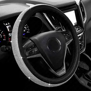 Sports Style Black Carbon Fiber PU Leather Car Steering Wheel Cover 38CM  15