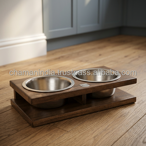 Support surélevé pour gamelles de chien et de chat Chaman India, écologique, en bois, avec rangement pour nourriture, forme carrée - Product Image 2
