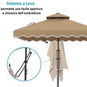 Ombrellone da Giardino Decentralizzato 250x250x230 Cm con Apertura a Leva, Base a Croce, Struttura Impermeabile, Riparo Solare - Product Image 3
