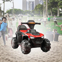 WELLDONE Quad à pédales pour enfants rouge et noir, voiture à quatre roues en plastique alimentée par batterie avec pneus antidérapants pour jouer en plein air