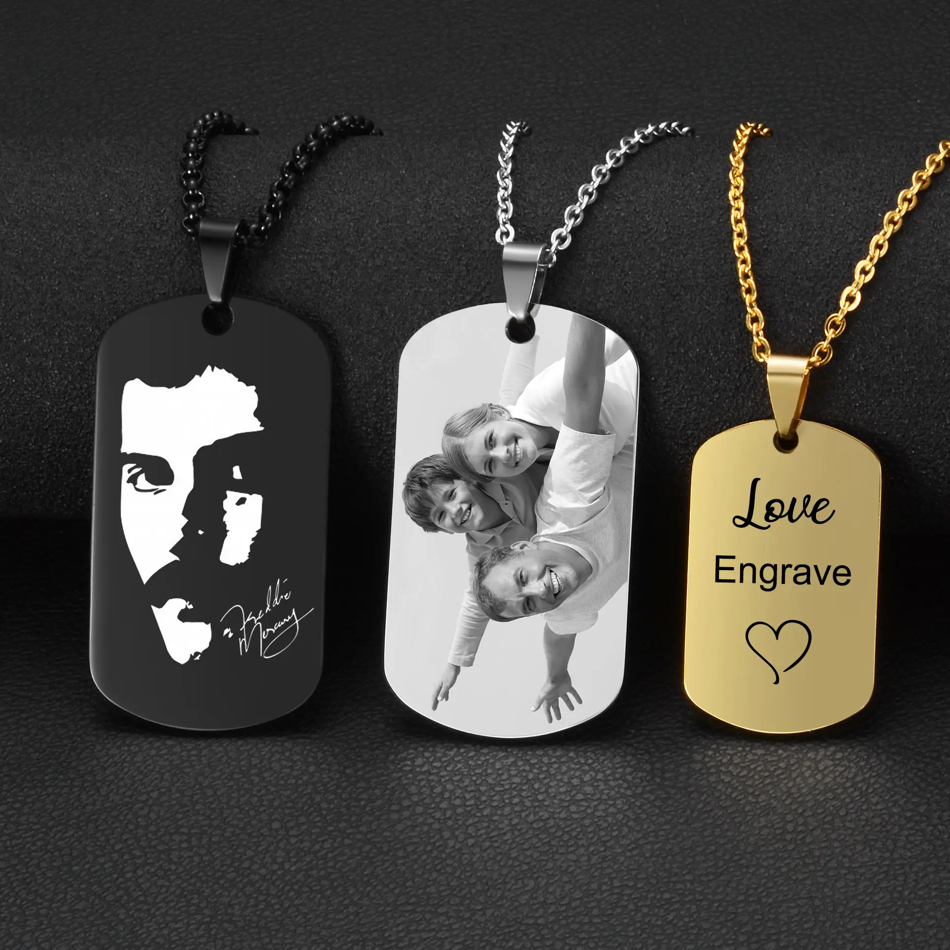 Custom Pictures Photo Necklace for Women Stainless Steel Engrave Family Name Plate Neck Pendant Dog ID name Gifts Punk Rock