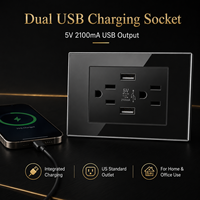 Prise murale Depoguye US double USB Type C 16A à charge rapide, 6 prises, panneau en verre, interrupteur électrique à lumière de piano, IP20 110-240V