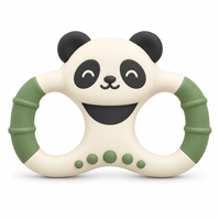 Anneau de dentition pour bébé en silicone Panda, motif visage mignon, poignée double boucle, texture bambou, qualité alimentaire, sans couture, prise en main facile, jouet de dentition, vente en gros OEM