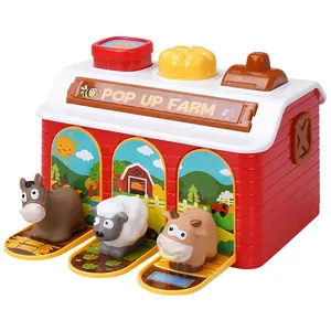 Musical baby pop up toy with piano modes Montessori cause and effect toy interactive pop-up farm animal game with sound & lights
