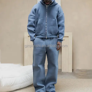 ชุดวอร์มโลโก้ Baggy แบบ unisex ชุดลำลองฤดูหนาวสำหรับผู้ชาย เสื้อฮู้ดและกางเกงวอร์ม ชุดกันลม ผ้าฝ้าย ซิป 500 GSM - Product Image 1
