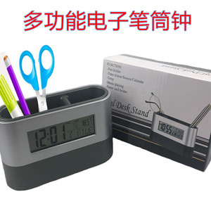 Electronic Pen Holder <b>Clock</b> With <b>Digital</b> Display Temperature Calendar For <b>Desk</b> Office Bedroom Study Use - Product Image 4