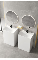 Lavabo sur pied en céramique intégré avec support de robinet monotrou, design moderne pour salle de bain