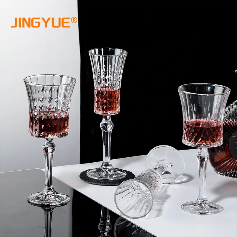 270ml Vintage Lead Free Crystal Glass Long Stem Diamond Red Wine Glasses for Wedding Gift Party Anniversary