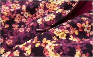 Robe d'été FMY70474 pour femme, coupe amincissante, col en V, respirante, avec fermetures éclair, motif floral, manches courtes, style pause thé à la française, anti-âge - Product Image 5