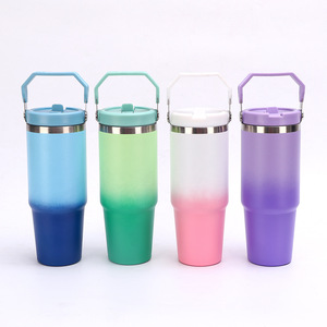 Factory Wholesale Promotional Travel Camping Car Coffee Milk 20oz 30oz <b>Double</b> <b>Wall</b> Stainless Steel Tumbler with Handle and Straw - Product Image 1