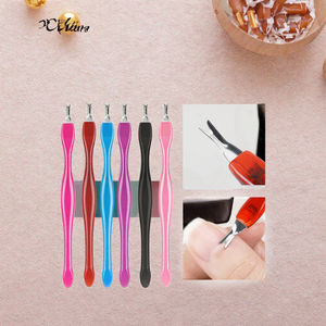 Couteau à cuticules, fourchette pour éliminer les peaux mortes, en acier inoxydable, coupe-cuticules en forme de V, repousse-cuticules réutilisable, double usage, en plastique - Product Image 3