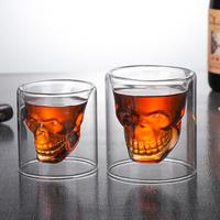 Vente en gros pas cher fait à la main à double paroi en forme de crâne verre à whisky en cristal verre à liqueur tasse pour bar fête même
