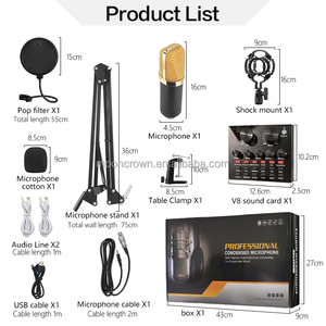 Microfone e microfone bm700 para estúdio, conjunto profissional de microfone e condensador, com placa de som v8, <span class=keywords><strong>karaoke</strong></span>, bm800 - Product Image 2