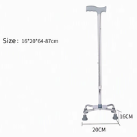 Bâton de marche à quatre pieds en alliage d'aluminium, réglable sur 10 niveaux, avec système de verrouillage par anneau, stable pour personnes âgées et handicapées