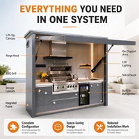 Cuisine extérieure modulaire en acier inoxydable 304 OEM, pod BBQ refermable pour terrain de padel, club, patio et complexe hôtelier