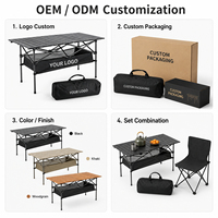 Table de camping pliante en aluminium robuste avec logo personnalisable, plateau roulant à lattes, design moderne pour pique-nique et barbecue, rangement extérieur