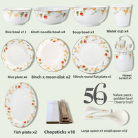 Service de table en porcelaine fine, motif végétal, compatible micro-ondes, style pastoral chinois, bols, assiettes et plats