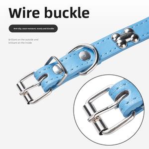 도매 뜨거운 판매 럭셔리 PU 가죽 뼈 개 목걸이 조정 가능한 고양이 목걸이 용품 개 산책을위한 인쇄 폴리에스터 - Product Image 3