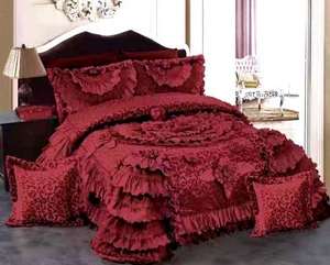 <strong>Red</strong> Luxury Jacquard Bedspread Coverlet Set European Wedding Style Stereoscopic Rose Lace Edge Quality Bed Sheet Plant <strong>Bedding</strong> - Product Image 4