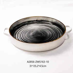 Vaisselle en gros, <span class=keywords><strong>assiette</strong></span> à <span class=keywords><strong>pizza</strong></span> <span class=keywords><strong>italienne</strong></span> en porcelaine personnalisée, plateau de service pour desserts, assiettes de présentation en céramique avec deux poignées - Product Image 4