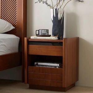 Retro Style Solid Wood Nightstand Vintage Sugar Cubes Color Bedroom Storage Cabinet Modern Minimalist Design - Product Image 1