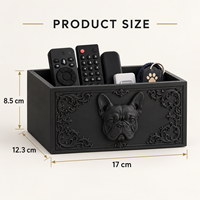 Support de télécommande en plastique pour bouledogue français, organisateur noir baroque, boîte de rangement décorative pour télécommandes de télévision, téléphones portables, clés