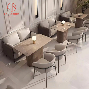 Ensemble de mobilier de restaurant moderne, canapé en tissu beige et brun foncé <span class=keywords><strong>avec</strong></span> bancs et tables basses en bois pour cafés et restaurants - Product Image 5