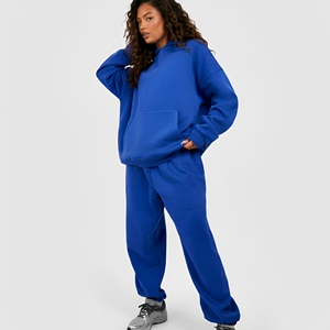 Ensemble unisexe hiver respirant et écologique en molleton de coton épais, comprenant un sweat à capuche et un pantalon de survêtement à cordon de serrage et coupe large - Product Image 1