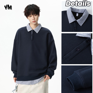 <span class=keywords><strong>Felpa</strong></span> da Uomo Oversize Retrò di Alta Qualità a Maniche Lunghe <span class=keywords><strong>con</strong></span> Colletto <span class=keywords><strong>Polo</strong></span>, Pullover Casual alla Moda - Product Image 3