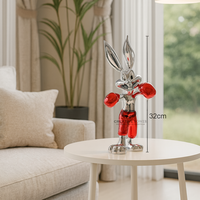 Figurine Lapin Moderne Chromé avec Gants de Boxe, Statue Décorative d'Intérieur Inspirée du Pop Art