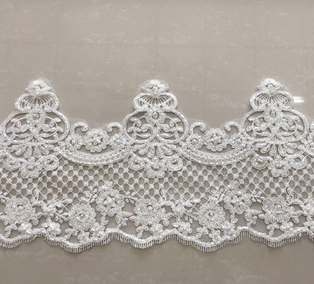 Бестселлер, белая вышитая бисером кружевная отделка для платья или одежды, в наличии на продажу