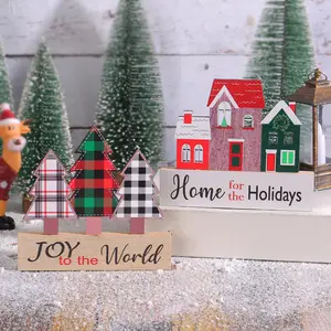 Espesor 3D de Estaca de Navidad, letrero de madera Atmósfera de Año Nuevo Forma de árbol de Navidad Pintura colorida Adorno de escritorio/