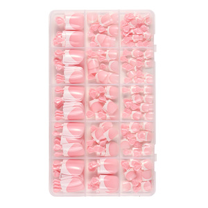 160 <span class=keywords><strong>faux</strong></span> <span class=keywords><strong>ongles</strong></span> d'orteils en plastique par boîte, courts, carrés, couleur unie, style French, 12 tailles, couverture complète - Product Image 6