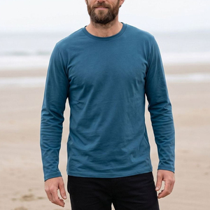 T-shirt à manches longues pour homme, couleur unie, coupe classique, confortable, décontracté, à porter tous les jours, en coton doux, vêtement basique - Product Image 4
