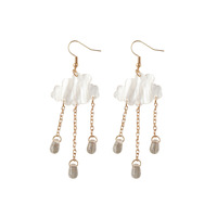 Boucles d'oreilles pendantes en acrylique avec pampilles nuage marbré blanc et perles transparentes en forme de goutte de pluie, bijoux élégants pour femme, cadeau