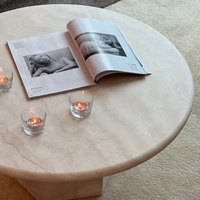 Table basse circulaire en travertin beige, style Wabi-sabi, moderne et minimaliste, pour le salon