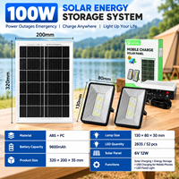Lampe de travail solaire rechargeable 20W 50W 100W, lampe d'urgence avec panneau solaire pour la maison, le camping, le marché nocturne, l'éclairage extérieur