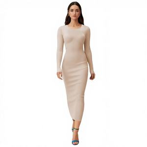 Robes longues décontractées de luxe pour femmes Comodo7, robes moulantes élégantes et sexy en dentelle crochetée, en coton, à manches longues - Product Image 1