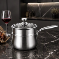 Casserole à couscous en acier inoxydable poli miroir avec couvercle en verre compatible gaz et induction