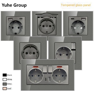 Prise murale universelle en acrylique gris, 2 prises, prise électrique européenne, américaine, britannique - Product Image 5